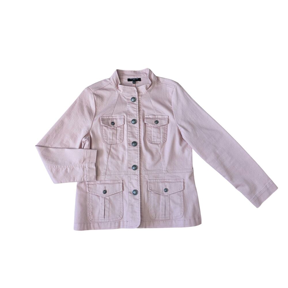 Talbots Band Collar Jean Jacket MP Pink Military Barbiecore Preppy Academia